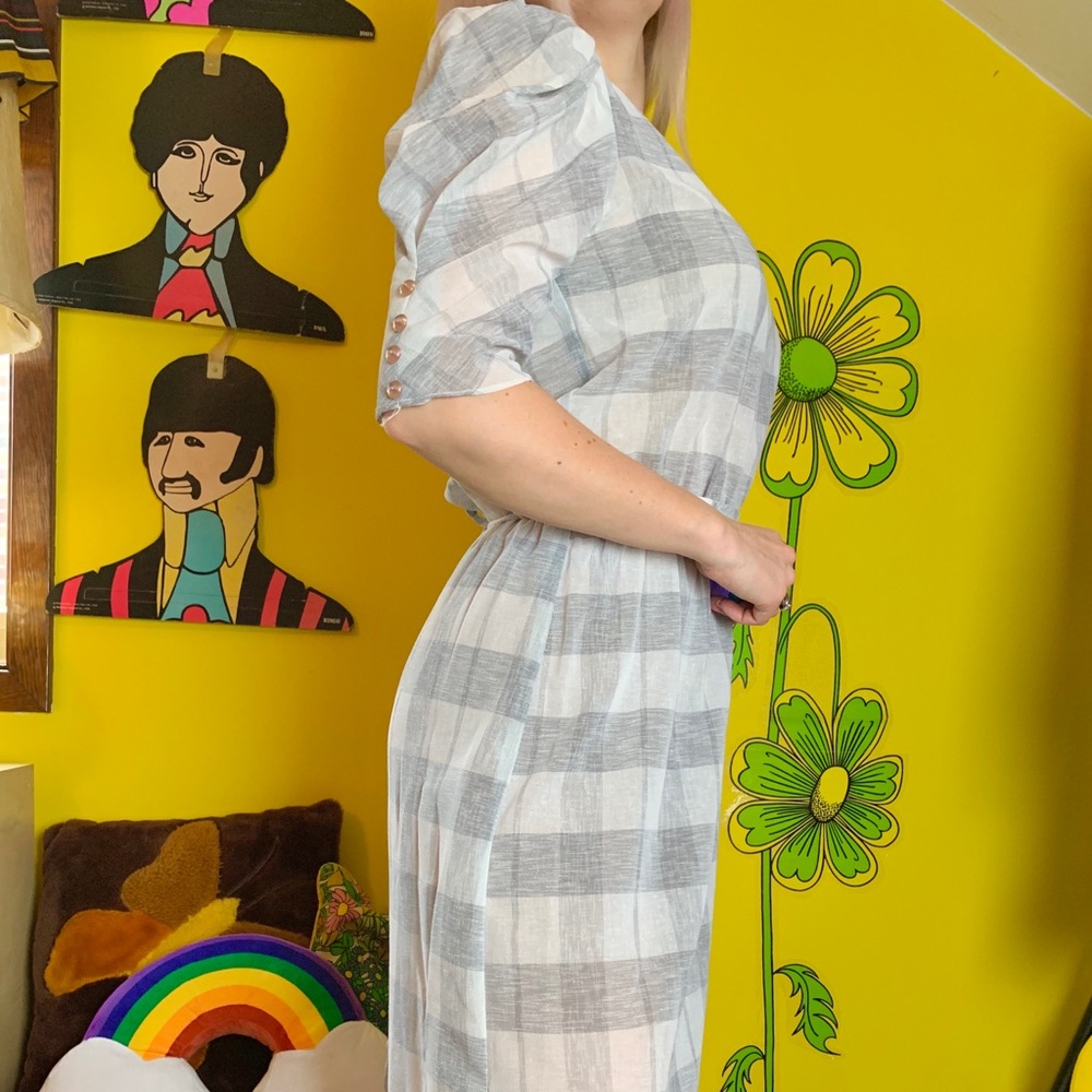 Deadstock 80s does 40s puff sleeve day dress S/M